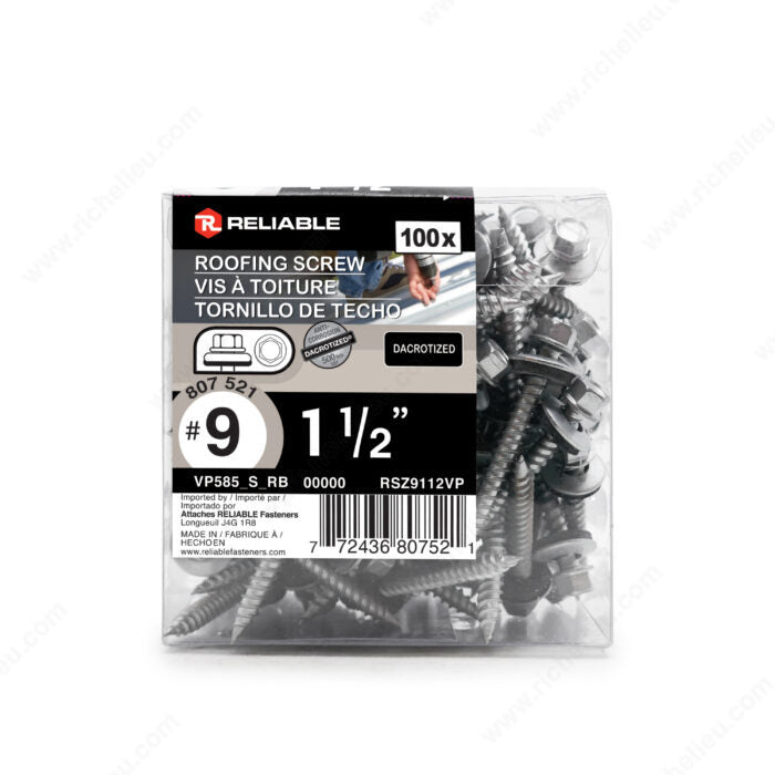 Metal Roofing Screw Hex Head with Steel and Neoprene Washer, Self-Tapping Thread, Type A Point