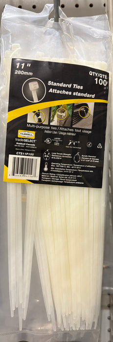 Hubbell tradeSELECT 11 in Natural Nylon Cable Ties, 50 lb, 100 Pack