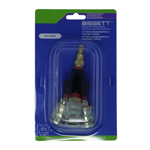 Bissett BFIT-MMAN 1/4" Industrial Quick-Connect Round Manifold, 3 Couplers x 1 Plug