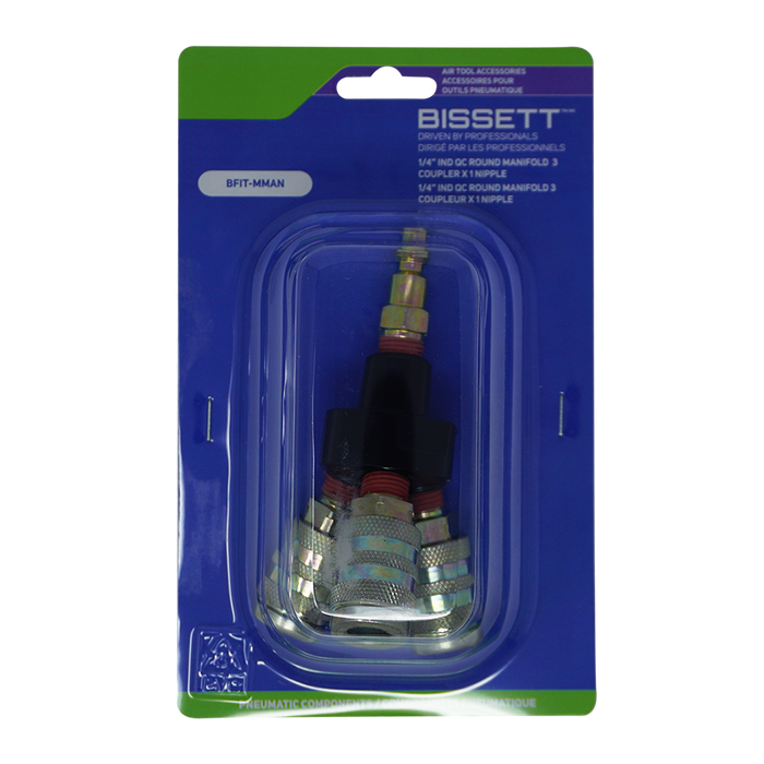 Bissett BFIT-MMAN 1/4" Industrial Quick-Connect Round Manifold, 3 Couplers x 1 Plug