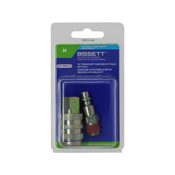 Bissett BFIT-MMKIT14 1/4" Industrial Coupler & Plug Set, 1/4" Female NPT Coupler & Male NPT Plug