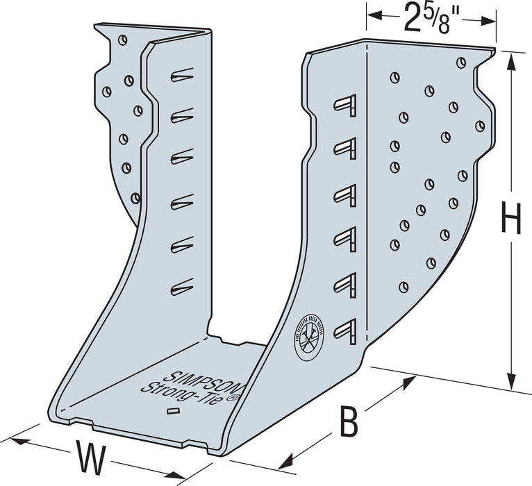 Simpson Strong-Tie heavy girder hanger with double-shear nailing, installed illustration