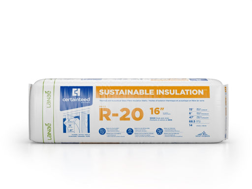 Certainteed fiberglass batt insulation for 2 by 6 wood framing with 15.25 inch spacing. Covers 68.5 square feet per bag.