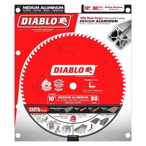 Diablo D1080N 10 in. 80-tooth medium aluminum saw blade in package