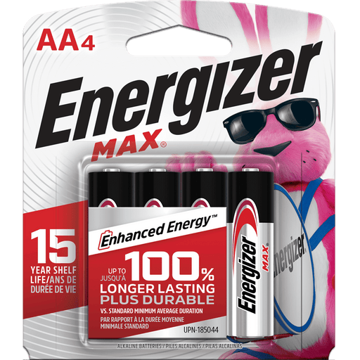 Energizer MAX AA alkaline batteries, 4-pack blister card