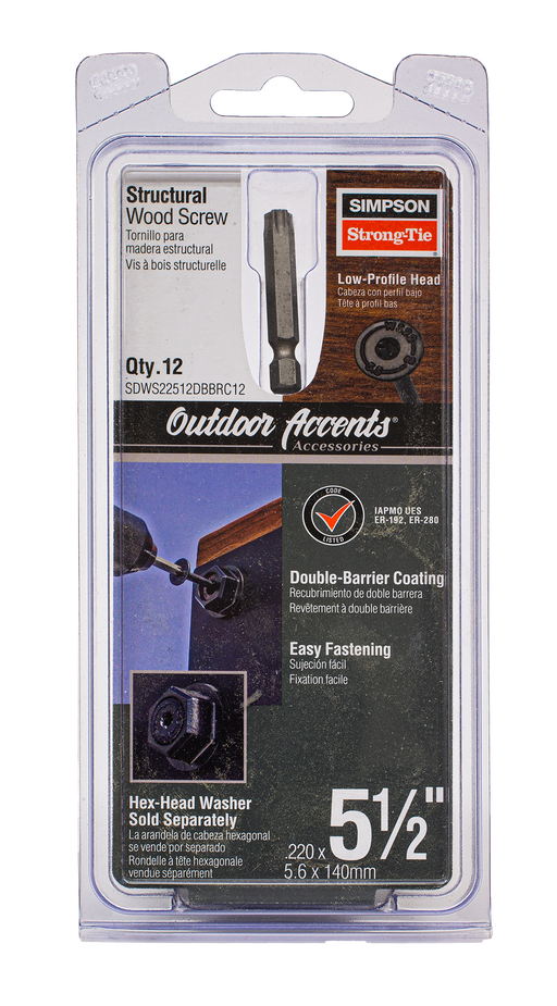 .220 inch x 5.5 inch Outdoor Accents Black SDWS Structural Wood Screw