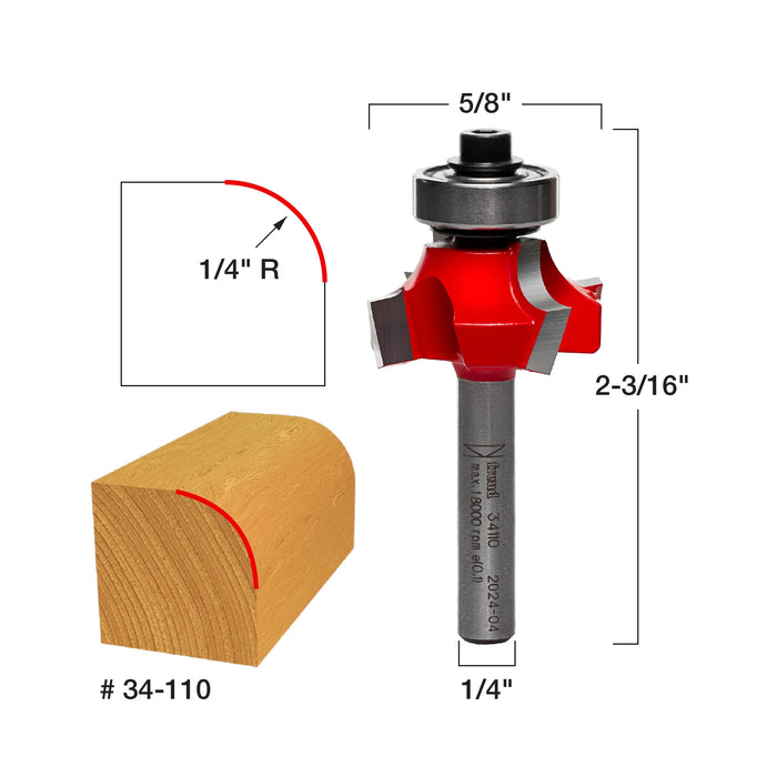 1/4" Radius Rounding Over Bit Quadra-Cut