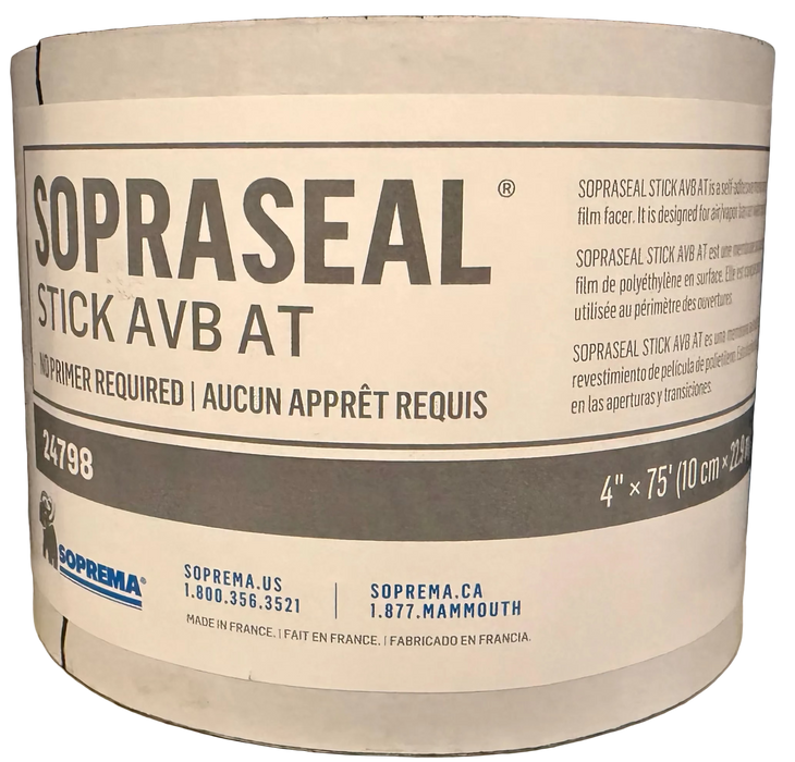 Soprema Sopraseal Stick AVB AT Self-Adhesive Air & Vapour Barrier Membrane, 4 in. x 75 ft.