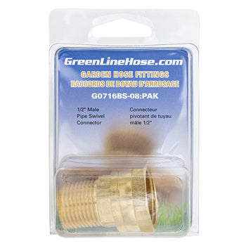 Green Line G0716BS-08 brass swivel female hose x male NPT adapter, 1/2" NPT