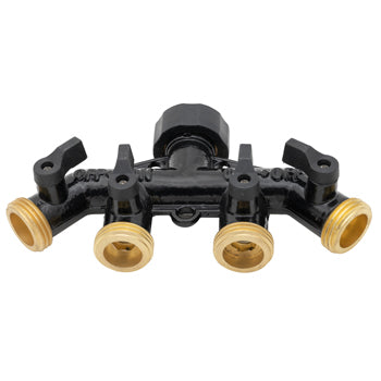 Green Line G07M77BV brass 4-way hose manifold with shut-off valves