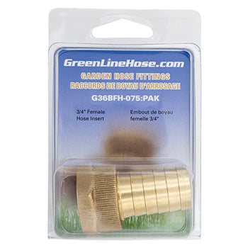 Green Line G36BFH-075 brass female hose coupling insert, 3/4" hose