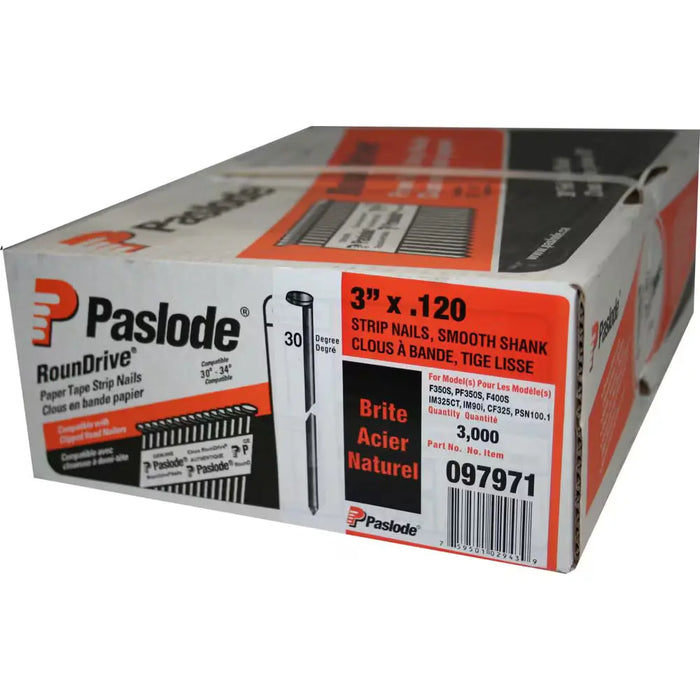 Paslode 097971 3" x .120 Smooth Shank 30 Degree Brite Stick Nails