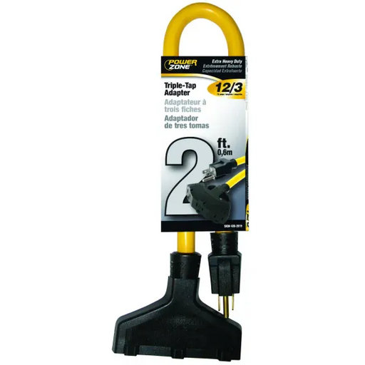 Power Zone 2ft 12/3 Triple Outlet Extension Cord Adaptor