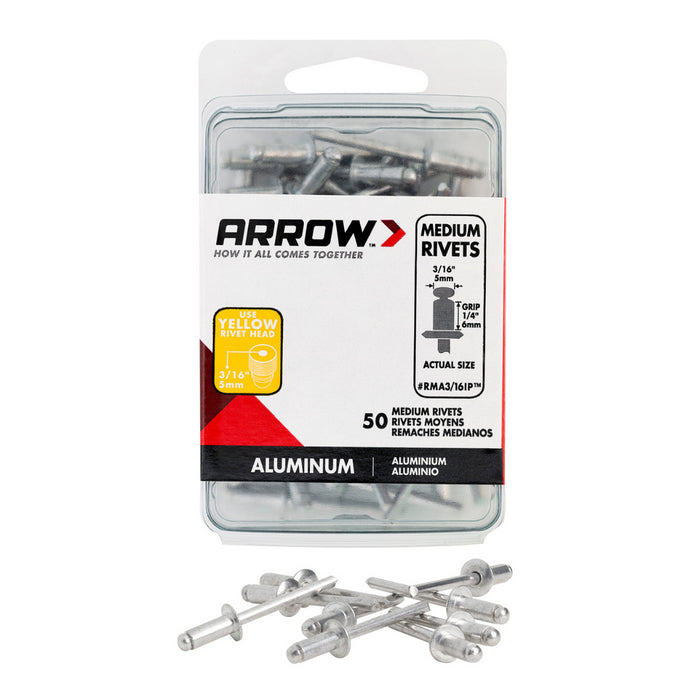 Arrow - 3/16" x 1/4" Medium Aluminum Pop Rivets (50-Pack) - 04RMA316