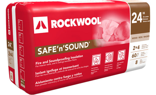 3 inch thick by 24 inch on center rockwool safe and sound insulation for wood framing