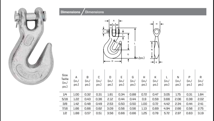 King Chain - G43 Clevis Grab Hook  (Select Size)