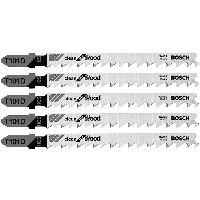Bosch T101D 4" 6TPI T-Shank Jig Saw Blades Clean Cut for Wood 5-Pack