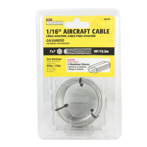 King Chain - 1/16" x 50' Galvanized Aluminum Aircraft Cable - 500105