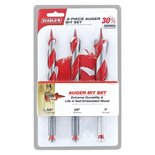 3 pc Auger Bit Set for Wood & Nail-Embedded Wood (3-Piece)