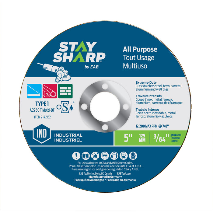 Type 1 metal cutting flat wheel, 5 in. x 3/64 in., 10 pack