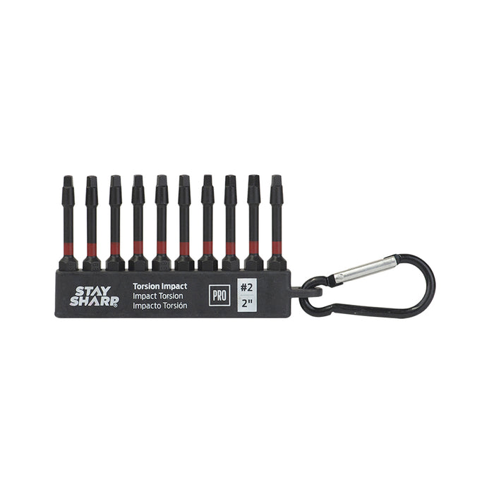 Exchange-A-Blade Stay Sharp 2 in. x SQ#2 10PK w/Carabiner Torsion Impact Bit Clip Square Recess Screwdriver Bit item 75210