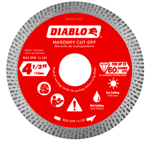 Diablo Diamond Continuous Rim Masonry Cut-Off Disc for Tile and Stone, 4-1/2 in.