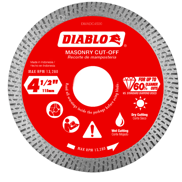 Diablo Diamond Continuous Rim Masonry Cut-Off Disc for Tile and Stone, 4-1/2 in.