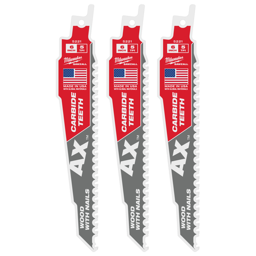 Milwaukee 48-00-5221 The AX 6 in. 5 TPI Carbide SAWZALL Blade
