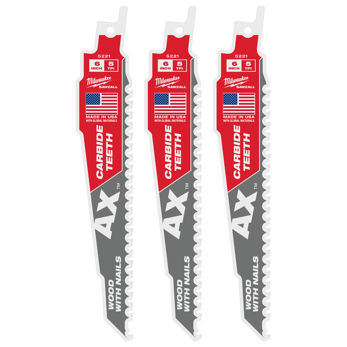 Milwaukee 48-00-5221 The AX 6 in. 5 TPI Carbide SAWZALL Blade