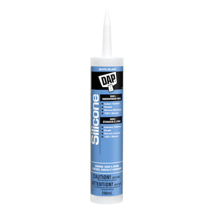 DAP 100% Silicone Rubber Window, Door & Siding Sealant, White, 290 mL cartridge