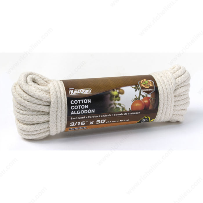 KingCord - 9/64" x 48' Smooth Braided Cotton Rope - 343981BG
