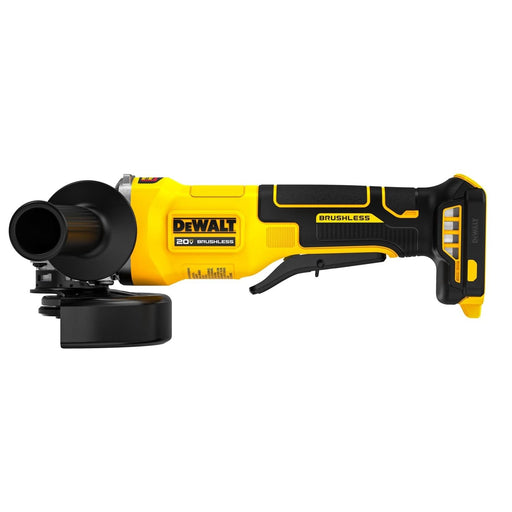 DeWalt DCG408B 20V MAX brushless 4-1/2 in. to 5 in. paddle-switch angle grinder, tool only, on white background