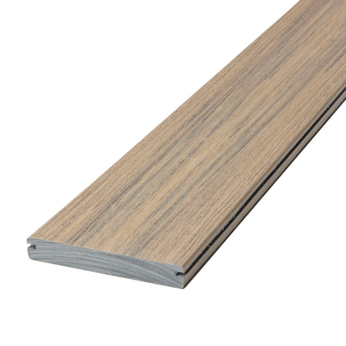Deckorators Voyage composite deck board, Costa, grooved profile close-up