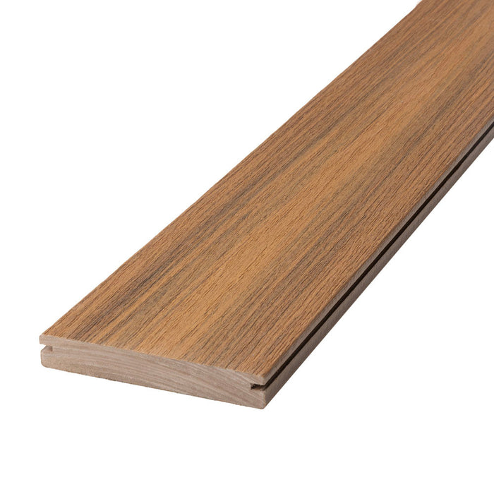 Deckorators Voyage composite deck board, Sedona, grooved profile close-up