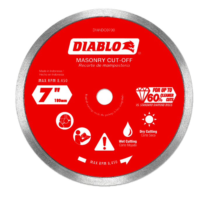 Diablo Diamond Continuous Rim Masonry Cut-Off Disc for Tile and Stone, 7 in.