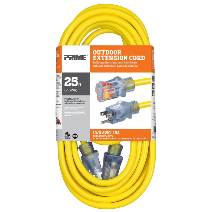 Prime Wire EC511825 extension cord in package, front
