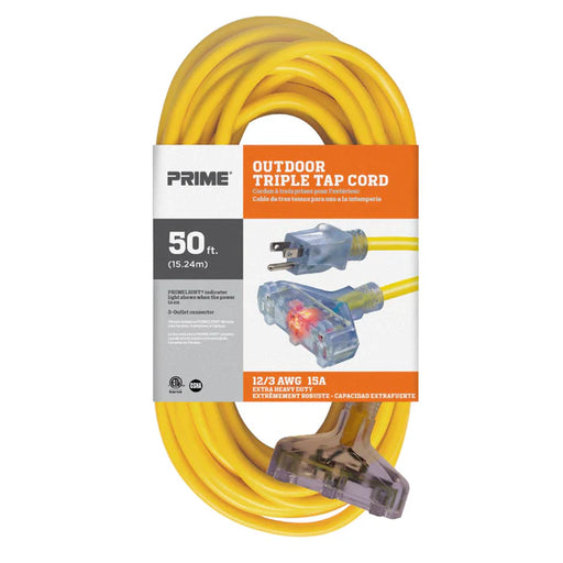 Prime Wire 50ft 12/3 SJTW Outdoor 3-Outlet Heavy Duty Extension Cord