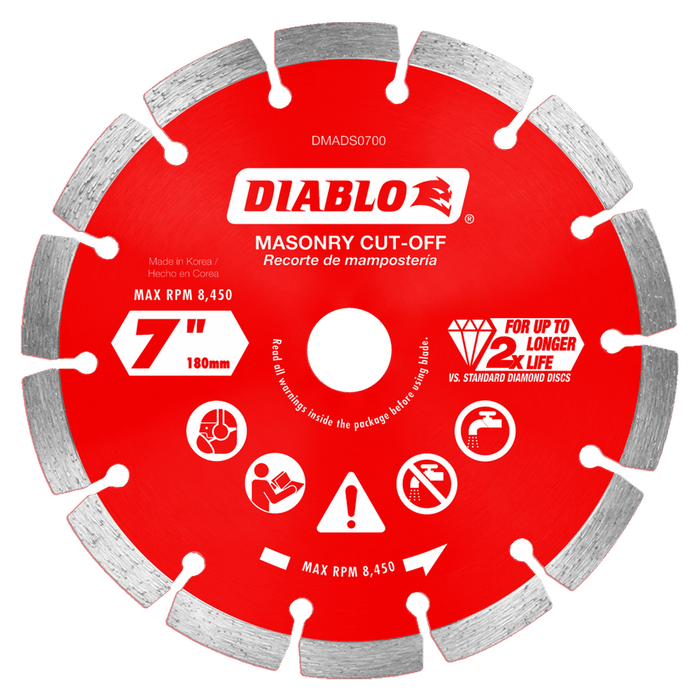 Diablo Diamond Segmented Masonry Cut-Off Blade for Concrete, Brick and Block, 7 in.