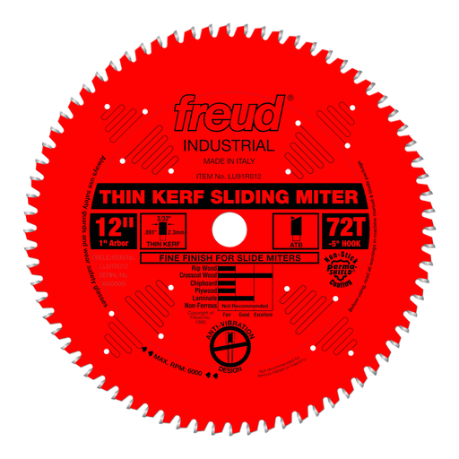 Freud LU91R012 12 in. 72T thin kerf miter saw blade