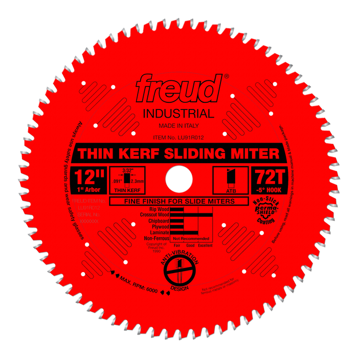 Freud LU91R012 12 in. 72T thin kerf miter saw blade