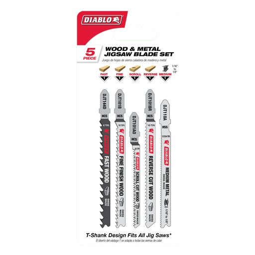 Diablo DJT5S Jig Saw Blade Set for Wood & Metal (5-Piece) in Packaging