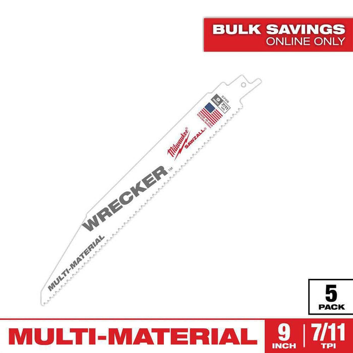 Milwaukee 48-00-5706 The Wrecker 9 in. 7/11 TPI Sawzall blades, 5-pack