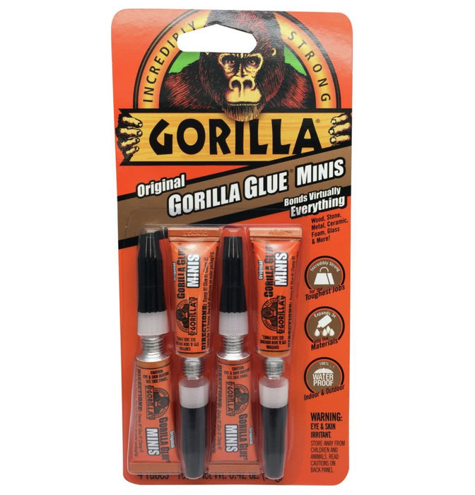 Gorilla Super Glue single-use tubes, 3 g, 4 pack