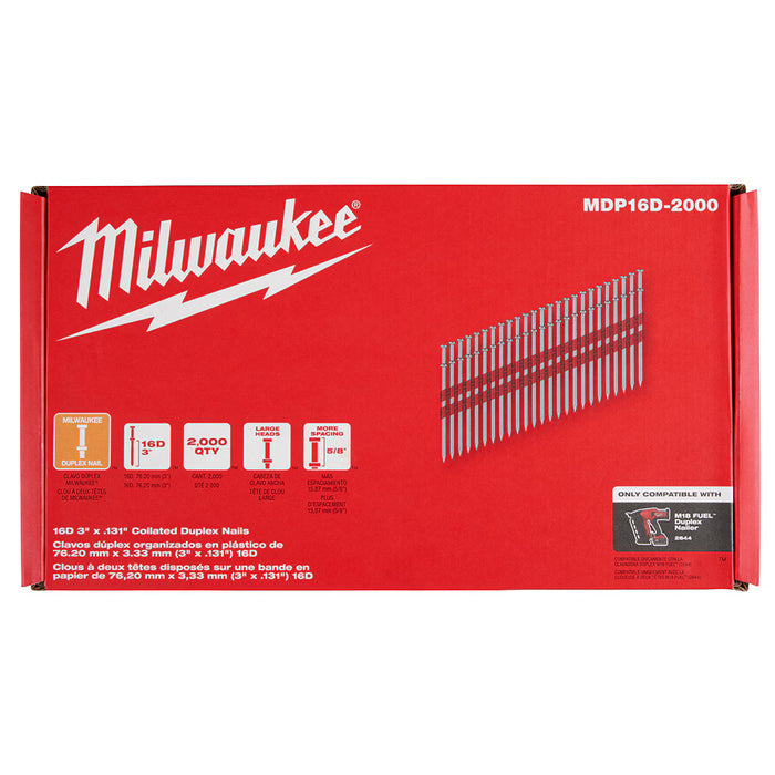 Milwaukee 3" x .131 21-Degree Collated Duplex Nails (2,000/box)