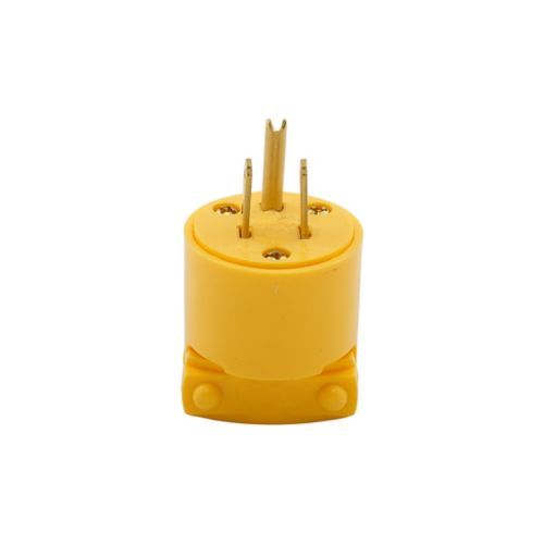 Yellow vinyl 3-wire 15A male cord end plug