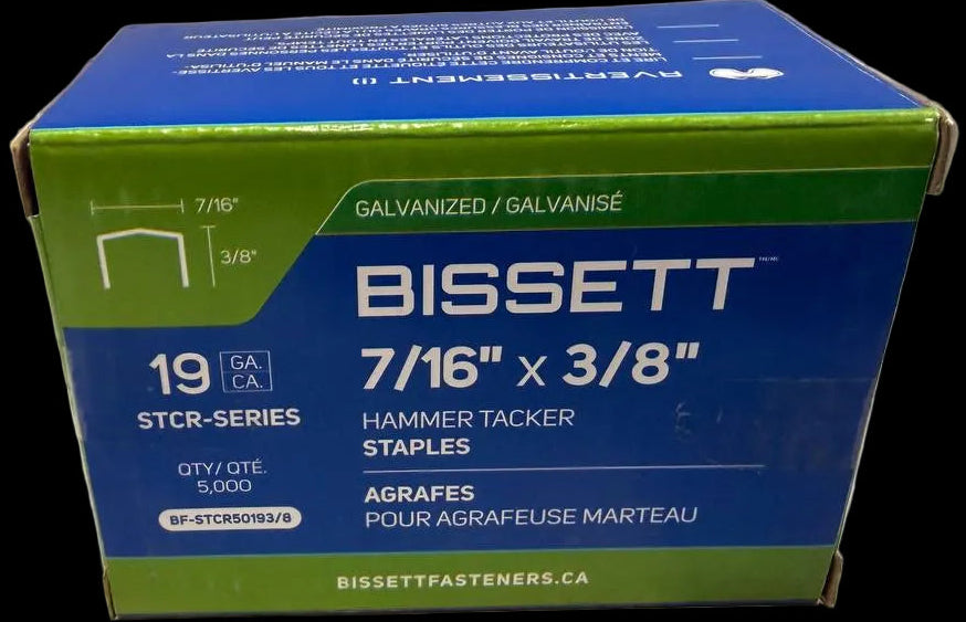 Bissett STCR5019-Style Galvanized Staples, 20 Gauge 7/16" Crown, 5,000 per Box