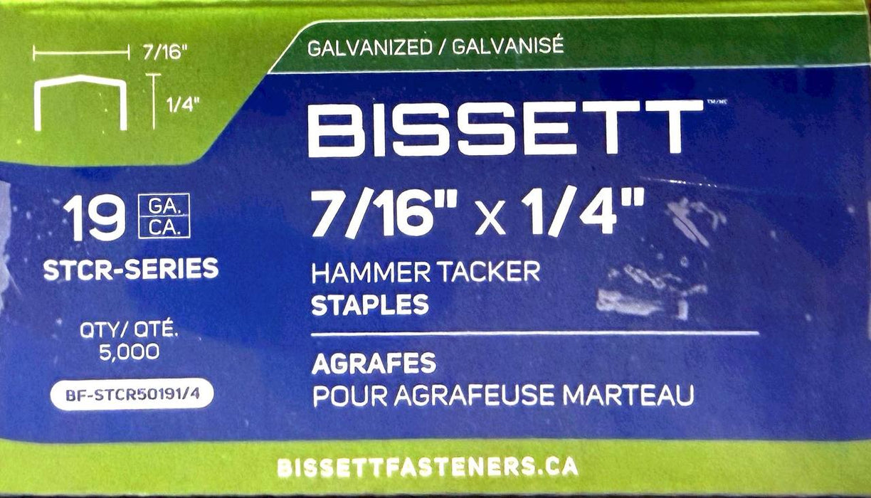 Bissett STCR5019-Style Galvanized Staples, 20 Gauge 7/16" Crown, 5,000 per Box