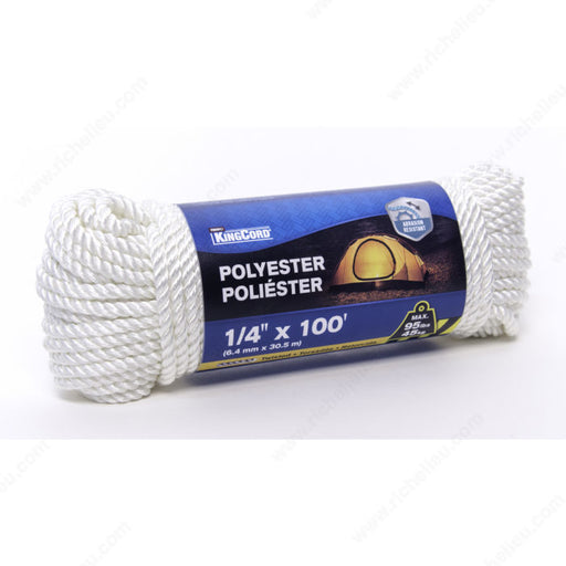 King Cord - 1/4" x 100' White Twisted Polyester Rope - 308121BGV