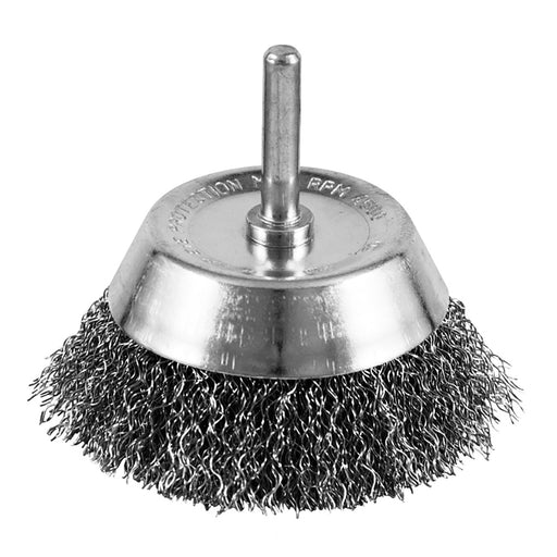 Crimped carbon steel wire cup brush, 3 in., 1/4 in. shank