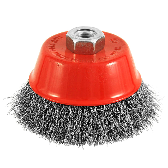 Crimped wire cup brush, 4 in., 5/8"-11 threaded arbor